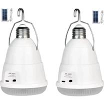 Kit 2Pcs Lâmpada Bulb Led C/ Placa Solar 28W Emergência Residencial E27 - EMB-UTILIT