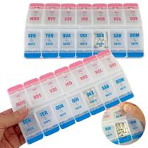 Kit 2pçs Porta Comprimidos Caixa Para Organizar Medicamentos Semanal Dia e Noite Azul E Rosa