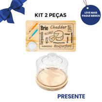 KIT 2Pçs Tábua de Madeira Natural com Pote e Garfinhos e Queijeira 10x13cm Mesa Posta