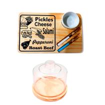 KIT 2Pçs Tábua de Madeira Natural com Pote e Garfinhos e Queijeira 10x13cm Mesa Posta