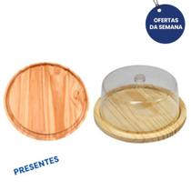 KIT 2pçs, Tábua de Madeira Natural Redonda 29cm e Boleira com Tampa de Acrílico, Cozinha, Queijos, Frios, Petiscos