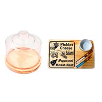 KIT 2Pçs Tábua de Madeira Natural Standart com Garfinhos e Queijeira 10x13cm mesa Posta