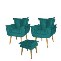 kit 2Poltronas com Puff Pé Palito Opala Suede Azul Turquesa kit 2Poltronas com Puff Pé Palito Opala Suede Azul Turquesa