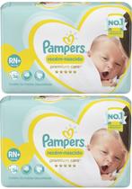 Kit 2ptes Fraldas Pampers RN Premium Care 36un até 6kg
