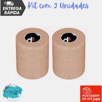Kit 2un Bandagem Elástica Coesiva D3 7,5cm x 5mt Bege Atadura Autoadesiva Compressiva Ortopédica