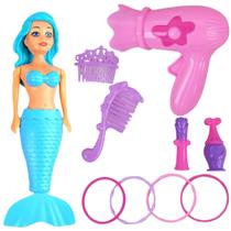 Kit 2Un Brinquedo Infantil Fashion Salão Secador Cabelo Mais Boneca Para Criança Mexe Barbatana Nadadeira Banho Kit 2Un Brinquedo Infantil Fashion Salão Secador Cabelo Mais Boneca Para Criança Mexe Barbatana Nadadeira Banho