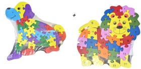 Kit 2un Brinquedo Quebra cabeça de Madeira infantil Bichos
