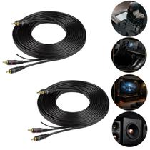 Kit 2un Cabo RCA Ouro Blindado 5 Metros 4 Saídas Macho Estéreo Conector Auxiliar Som Automotivo Mesa de Som Home Theater Caixa 100W - Preto