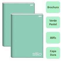 Kit 2un Caderno Brochura Capa Dura Grande 80fls Tons Pasteis Cor Verde Jandaia Escolar Ensino Fundamental Infantil