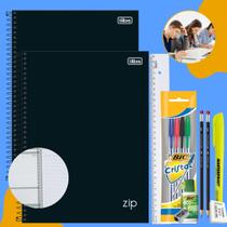 Kit 2un Caderno Espiral Preto 1m Capa Dura Tilibra + Kit Escolar Colegial Universitário 13pcs Kit 2un Caderno Espiral Preto 1m Capa Dura Tilibra + Kit Escolar Colegial Universitário 13pcs