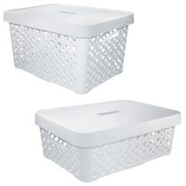 Kit 2un Caixa Organizadora Multiuso Com Tampa 11L+17L Branco