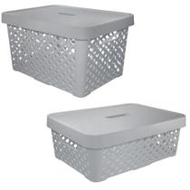 Kit 2un Caixa Organizadora Multiuso Com Tampa 11L+17L Cinza