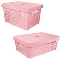 Kit 2un Caixa Organizadora Multiuso Com Tampa 11L+17L Rosé