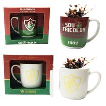 Kit 2Un Canecas Porcelana Branca Tricolor 300ml Café Sou Tricolor Fluminense Serie Ouro