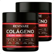 Kit 2un Colageno Verisol com Acido Hialuronico + Biotina + COQ10 + Silicio 300g Morango Pele Cabelos Unhas Vitalidade Beleza - Revivare