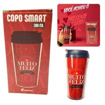 Kit 2Un Copo Viagem Térmico Plástico Vermelho Smart 200ml Café Você Me Faz Muito Feliz Presente - BRASFOOT