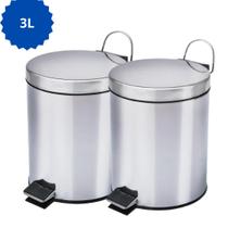 Kit 2UN Lixeira 3 Litros Banheiro Pequeno Cesto De Lixo Inox Pedal Tampa Cozinha Escritorio