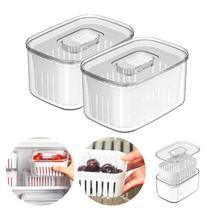 Kit 2un Organizadores 650ml Com Tampa Geladeira Cesto Removível Escorredor Ideal Para Frutas e Legumes Acrílico - OU Kit 2un Organizadores 650ml Com Tampa Geladeira Cesto Removível Escorredor Ideal Para Frutas e Legumes Acrílico - OU
