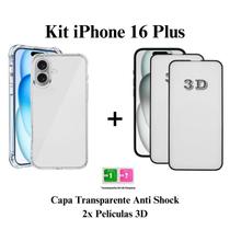 Kit 2UN Pelicula 3D de Vidro + 1UN Capa Transparente para Iphone 16 16 PRO 16 PRO MAX 16 PLUS