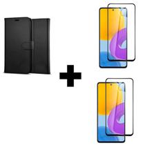 Kit 2UN Película 3D de Vidro + Capa Carteira Flip Para Samsung Galaxy A55 Cor:Preto