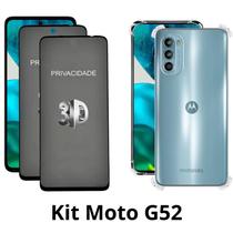 Kit 2UN Película 3D de Vidro Privacidade + 1UN Capa Transparente para Motorola Moto G52