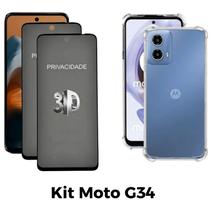 Kit 2UN Película 3D Privacidade + Capa Transparente para Motorola Moto G34