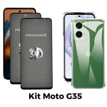 Kit 2UN Película 3D Privacidade + Capa Transparente para Motorola Moto G35