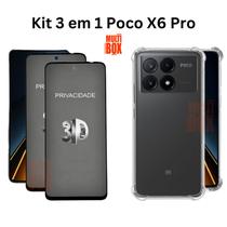 Kit 2UN Película 3D Privacidade + Capa Transparente para Xiaomi Poco X6 Pro