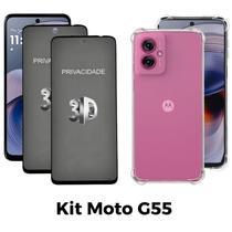 Kit 2UN Película 3D Privacidade de Vidro + 1UN Capa Transparente para Motorola Moto G55