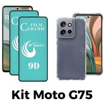 Kit 2UN Película de Cerâmica para Moto G75 5G + 1UN Capa Case Silicone TPU Transparente Anti Impactos