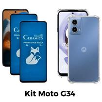 Kit 2UN Película Fosca Privacidade + 1UN Capa Transparente para Motorola Moto G34 Kit 2UN Película Fosca Privacidade + 1UN Capa Transparente para Motorola Moto G34