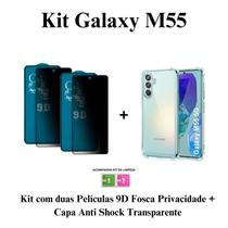 Kit 2UN Película Fosca Privacidade + 1UN Capinha Transparente para Samsung Galaxy M55