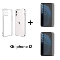 Kit 2UN Películas Privacidade De Vidro 3D + 1UN Capinha Capa Anti Impacto Para Iphone 12