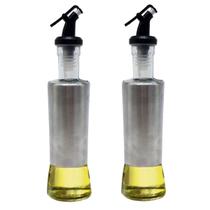Kit 2un porta azeite vinagre de vidro e aço inox c/ dosador