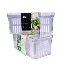 Kit 2Un Pote Organizador De Geladeira Com Tampa 5L Cesto Interna Lavagem Folhas Salada Frutas Clear Fresh OU