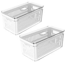 kit 2un Pote Organizador de Geladeira para Salada Frutas e Verduras com Cesto escorredor Clear Fresh em acrílico - 2x5 L