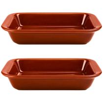 Kit 2un Travessas Refratárias Cerâmicas Retangulares Assadeira Multiuso para Servir Forno 1850ml