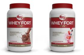 Kit 2uni Whey Fort 3W 900gr Chocolate/Frutas Verm - Vitafor