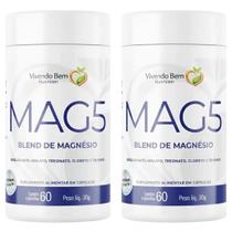 Kit 2x 5 Magnésios 60 Cápsulas 300mg Alta Absorção Vivendo Bem Sem Sabor Kit 2x 5 Magnésios 60 Cápsulas 300mg Alta Absorção Vivendo Bem Sem Sabor