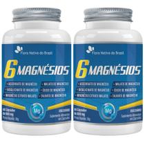 KIT 2X 6 Magnésios (Taurato, Malato, Citrato, Ascorbato, Quelato e Óxido) 60 cápsulas - Flora Nativa