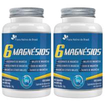 Kit 2X 6 Magnésios (Taurato, Malato, Citrato, Ascorbato, Quelato e Óxido) 60 cápsulas - Flora Nativa Kit 2X 6 Magnésios (Taurato, Malato, Citrato, Ascorbato, Quelato e Óxido) 60 cápsulas - Flora Nativa