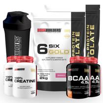KIT 2x 6 Six Gold 100% Protein Isolate 2kg + 2x Creatina 100g + 2x BCAA 100g + Coqueteleira - Bodybuilders KIT 2x 6 Six Gold 100% Protein Isolate 2kg + 2x Creatina 100g + 2x BCAA 100g + Coqueteleira - Bodybuilders