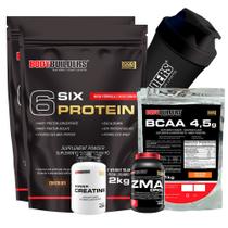 Kit 2x 6 Six Protein 2kg + BCAA 1kg Tangerina + Power Creatina 100g + ZMA 120cáps + Coqueteleira - Bodybuilders Kit 2x 6 Six Protein 2kg + BCAA 1kg Tangerina + Power Creatina 100g + ZMA 120cáps + Coqueteleira - Bodybuilders