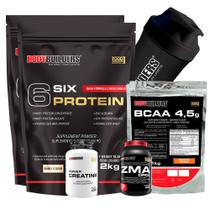 Kit 2x 6 Six Protein 2kg + BCAA 1kg Tangerina + Power Creatina 100g + ZMA 120cáps + Coqueteleira - Bodybuilders Kit 2x 6 Six Protein 2kg + BCAA 1kg Tangerina + Power Creatina 100g + ZMA 120cáps + Coqueteleira - Bodybuilders