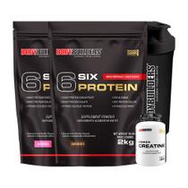 Kit 2x 6 Six Protein 2kg + Power Creatina 100g + Coqueteleira Bodybuilders