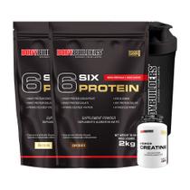 Kit 2x 6 Six Protein 2kg + Power Creatina 100g + Coqueteleira Bodybuilders