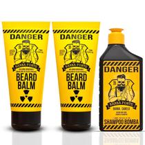 Kit 2x Balm E 1x Shampoo Para Barba - Danger - Barba Forte