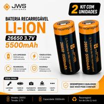 Kit 2x Bateria 26650 Recarregável 3.7V 5500mAh JWS para Lanterna