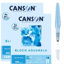 KIT 2X Blocos Aquarela A4 300g Canson + Pincel Aquash Brush