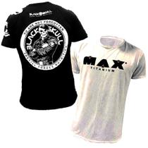 Kit 2x Camiseta Esportiva Preta Black Skull + Camisa Branca Max Titanium Kit 2x Camiseta Esportiva Preta Black Skull + Camisa Branca Max Titanium